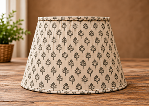 Abat-jour en lin imprimé avec motif de feuilles botaniques |   Abat-jour en tissu beige naturel |   Lampe décorative de table, de sol et suspendue - Product Image 4