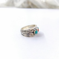 Bague en argent sterling sertie de pierres précieuses de qualité supérieure, style bohème indien classique, turquoise népalaise tibétaine, corail, pour femme