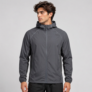 Veste coupe-vent à capuche rouge pour homme, fermeture éclair, légère, sportive, pour la course à pied, printemps - Product Image 3