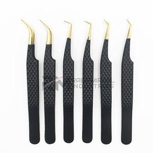 Pinzas para Pestañas RMI de Acero Inoxidable con Punta de Fibra de Oro de 24k, 90 Grados, con Punta Dentada, para Cejas, con Logotipo Personalizado, Color Negro Polvo - Product Image 2