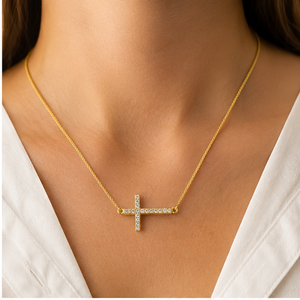 Collar con Colgante de Cruz Cristiana Mini Lateral Personalizada de Oro Sólido de 10K con Diamantes Naturales, Estilo Hip Hop de Moda - Product Image 2
