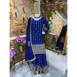 Conjunto de Top, Pantalón y Dupatta de Chifón para Fiesta, con Elegante Bordado - Product Image 2