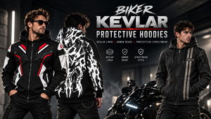 Hoodie de motard avec doublure en Kevlar, impressions réfléchissantes haute visibilité, poches pour protections CE, fabricant sur mesure - Product Image 2