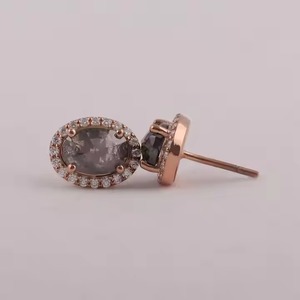 Indian Manufactured Luxury Grey Stone <b>Earrings</b> for Women Certified Brilliant Oval Diamond Sustainable Fine Available For Sale - Product Image 4