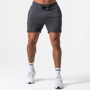 Shorts en coton gris foncé OEM à cordon de serrage, taille mi-haute, couleur unie, décontractés, respirants, tricotés - Product Image 1