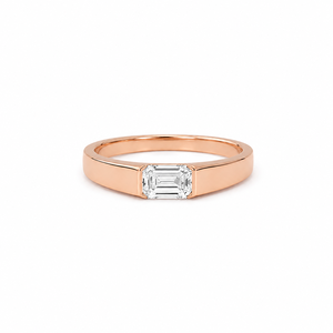 Anillo de Compromiso con Diamante Corte Esmeralda, Chapado en Oro Rosa, Anillo de Propuesta de Matrimonio con Moissanita - Product Image 1