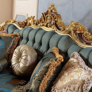 Juego de Sofá Cama de Madera de Caoba Estilo Europeo, Hotel Emma Luxury Classic Royal Square, Acabado Dorado con Esponja, Muebles para Sala de Estar - Product Image 4