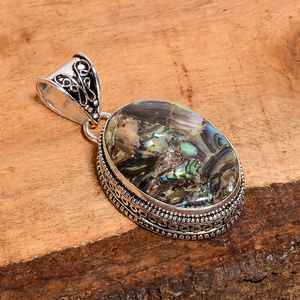 Pendentif en coquille d'ormeau et pierres précieuses, argent sterling 925, fait main, bijoux bohèmes, cadeau pour femmes et filles - Product Image 5