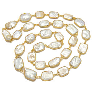 Collier rectangulaire en rubis de haute qualité de 32 pouces avec sertissage sans fin, en laiton plaqué or, style vintage, cadeau unisexe pour fête - Product Image 2