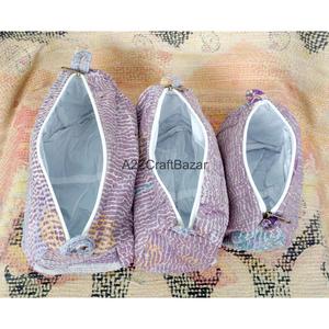 Cotton Kantha Fabric Tassel Zipper Closure Durable Eco-Friendly Vintage Fashion Lightweight Soft Handle Large Cosmetic Bag - Product Image 5
