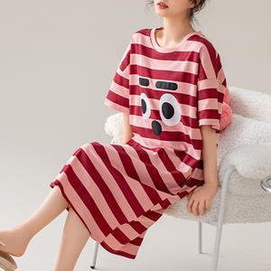 Robe ample à manches courtes chemise de nuit dames dessin animé vêtements de nuit pyjama femmes robe en coton robes de nuit pour femme été - Product Image 2