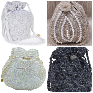 กระเป๋าถือ Arya Digital Luxury Potli สำหรับสุภาพสตรี งานฝีมือประณีต กระเป๋าคลัทช์เจ้าสาว ดีไซน์หรูหราแบบอินเดีย ประดับด้วยลูกปัดมุกเทียม คริสตัล และเพชรเทียม - Product Image 2