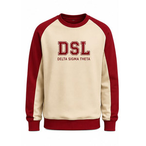 Sudadera Delta Sigma Theta DSL con Letras Bordadas, Cuello Redondo, Color Crema y Rojo, Manga Raglán, Unisex, Informal, Tejida, 100% Algodón - Product Image 2