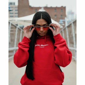 Conjunto de Sudadera con Capucha de Forro Polar Rojo de 2 Piezas para Mujer, Manga Larga, Corte Holgado, Ropa Deportiva para Todas las Temporadas - Product Image 2