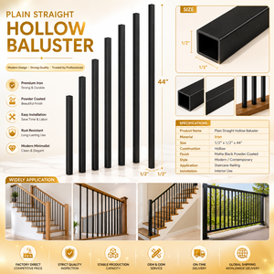 Hollow Iron Baluster Railing Baluster <b>Floor</b> Mounted Contemporary Outdoor Balcony Railings Rust Resistant for Bacony Stair - Product Image 3