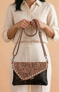 Vintage Floral Embossed Genuine Leather Shoulder Bag Crossbody Purse Cowhide Accent Flap <b>Wallet</b> Preppy Anti-Theft for Daily Use - Product Image 5