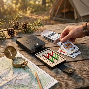 Original Design ZS-PC0060 Portable Premium Engraved PU Leather Contemporary Travel <b>Cribbage</b> <b>Board</b> Set for Online Retailers - Product Image 5
