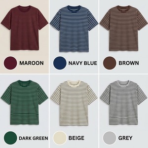 T-Shirt in Jersey di Cotone a Righe Personalizzata, Produzione OEM ODM, Etichetta Privata, Collo Tondo, Casual, Alta Qualità - Product Image 6