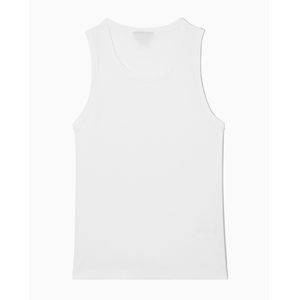 Camiseta sin mangas de algodón para hombre, 100% personalizada, al por mayor, corte ajustado, cuello redondo, acanalada, blanca, con impresión de logotipo personalizado - Product Image 6