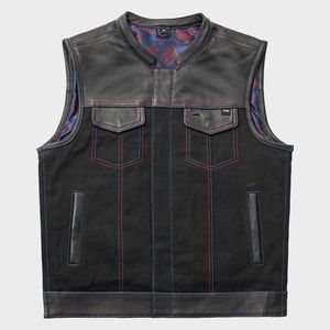 เสื้อกั๊กผ้ายีนส์สีแดงสีน้ำเงินเสื้อกั๊กสำหรับนักขี่จักรยานหนังสำหรับคลับล่า - Product Image 1