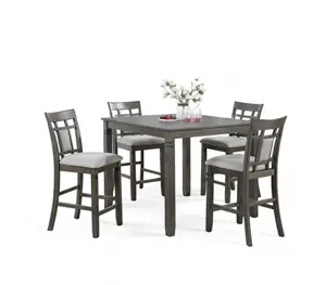 The 5-pieces tic-tac-toe style counter height dining table set both efficiency and elegance with solid construction and refined