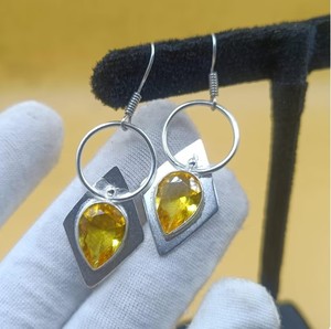 Pendientes de Citrino Hechos a Mano, Pendientes de Citrino Amarillo con Baño de Plata para Mujer, Joyería Colgante para Venta al Por Mayor - Product Image 5
