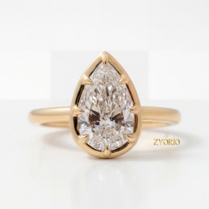 10K Gold Pear Shape Lab Grown Diamond Engagement <b>Ring</b> Modern Bezel Prong Setting <b>Solitaire</b> Wedding <b>Ring</b> Women Fine Jewelry - Product Image 4