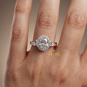 Bague de fiançailles ovale en diamant de laboratoire avec halo, diamant central ovale de 1,08 carat et pierres latérales rondes en forme de poire, en argent 925, pour mariage et fête - Product Image 4