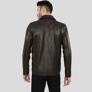 Veste de moto en cuir PU marron foncé pour homme, coupe slim, coupe-vent, fermeture éclair, col rabattable - Product Image 2