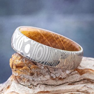 Damascus Steel <b>Ring</b> Koa <b>Wood</b> Turquoise Inlay <b>Mens</b> <b>Wedding</b> Band Comfort Fit Unique Pattern Groom Engagement Jewelry - Product Image 6
