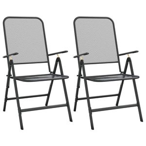 2-Piece Anthracite <b>Folding</b> <b>Patio</b> <b>Chairs</b> with Expanded Metal Mesh <b>Patio</b> Furniture Set - Product Image 2