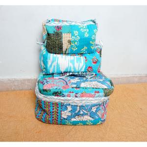 Ensemble de 3 trousses de toilette et de maquillage en coton imprimé à la main, grand format, avec fermeture éclair, imperméables, écologiques, durables, pour le voyage - Product Image 3