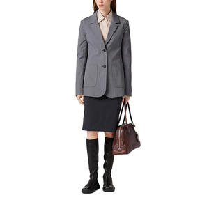 Ensemble formel 2 pièces pour femme en laine grise et polyester, blazer à manches longues, veste blazer ajustée, tenue de bureau pour femmes - Product Image 4