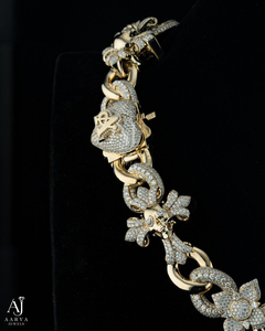 Collier chaîne maille cubaine en moissanite plaqué or 18 carats et rhodium avec pendentif crâne fleur, bijoux de luxe pour mariage, fête ou cadeau - Product Image 2