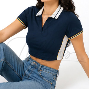 Polos Cortos de Punto Acanalado con Logotipo Personalizado de Alta Calidad para Mujer, Polos de Manga Corta para Mujer OEM - Product Image 6