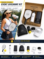 Pickleball evenement giveaway kit met aangepast logo: racket, fles, koelhanddoek, trekkoordtas, pet, sportartikelen groothandel voor clubs