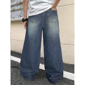 Jean en denim texturé vert coupe droite et jambe large pour homme, style vintage, écologique, respirant, délavage clair, mode automne-hiver - Product Image 3