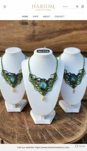 Collier statement en macramé fait main en perles d'eau douce, fil vert et noir, style bohème, cordon réglable, plaqué platine, bijoux pour femmes - Product Image 2