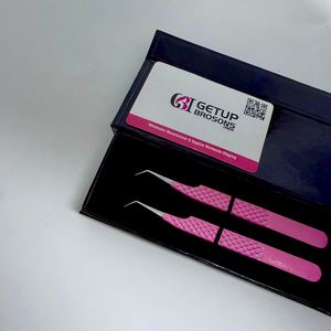 GETUP BROSONS IMPEX 45 Degree Pink Stainless Steel Eyelash Tweezers Precision Tool <b>Box</b> Packaging - Product Image 6