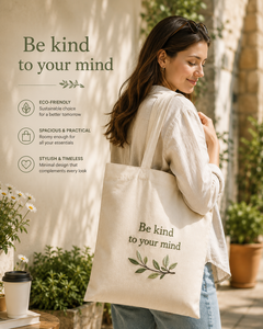 กระเป๋าผ้าแคนวาส 34x38x10 ซม. ลายปัก Be Kind To Your Mind ผ้าแคนวาสคอตตอน 12 ออนซ์ หูหิ้ว 28 ซม. - Product Image 4