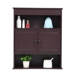 Mobiletto da Bagno a Due Ante in Legno Massello, Armadietto a Muro con Organizer per Medicinali, Vanità da Bagno - Product Image 1