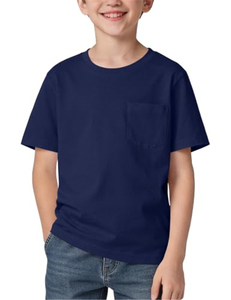 Camiseta Blanca de Algodón y Elastano para Niños con Bolsillo en el Pecho, Ropa Escolar, Camiseta Básica de Manga Corta con Cuello Redondo - Product Image 6
