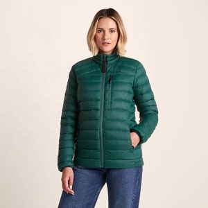 Veste d'hiver matelassée légère et pliable pour femme, en duvet vert, col montant, fermeture éclair, idéale pour l'extérieur - Product Image 1