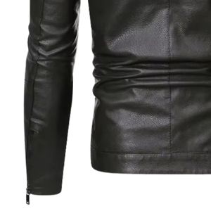 Custom <b>Mens</b> Leather Biker <b>Jacket</b> Motorcycle Coat PU Leather <b>Slim</b> <b>Fit</b> Zipper Outerwear Streetwear Fashion <b>Jacket</b> Wholesale OEM - Product Image 5