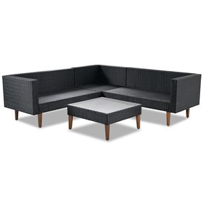 Set di divani da esterno a forma di L in vimini a 4 pezzi con cuscini colorati e cuscini beige, mobili da giardino in rattan marrone - Product Image 6