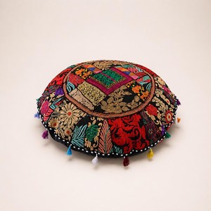 Embroidered <b>Round</b> Floor Pillow Cover Patchwork Cotton Meditation <b>Cushion</b> - Product Image 3