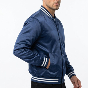 Chaqueta Varsity de Satén Personalizada de Alta Calidad con Logotipo, Chaqueta Bomber para Hombre, Chaqueta de Béisbol Casual con Rayas y Ribetes, con OEM ODM - Product Image 3