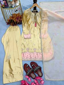 Ensemble Kurti Palazzo Pastel Élégant avec Dupatta pour Femme – Collection de Tenues Ethniques Brodées de Créateur pour Soirées - Product Image 6