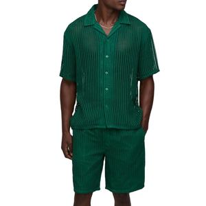 Nouvel ensemble tricoté pour homme été 2025 – Chemise et short décontractés de couleur unie, deux pièces - Product Image 1