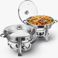 Plat à chafing rond en acier inoxydable 150L, ensemble de 2 chauffe-plats pour buffet traiteur, chauffage à la vapeur, contrôle manuel de la température 1C